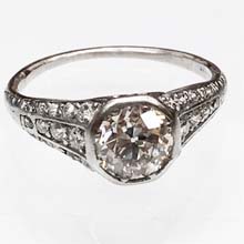 Antique platinum and diamond engagement ring, made by Tiffany & Company circa 1920's. Nobel Antique jewelry Store, Santa Monica. Made in America.