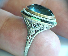 Antique 18 Karat white gold and diamond ring. Circa 1920s. Made in America. Nobel Gems, Inc. Santa Monica